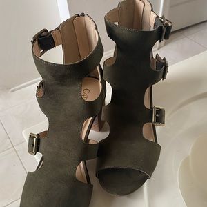 Olive green chunky heels